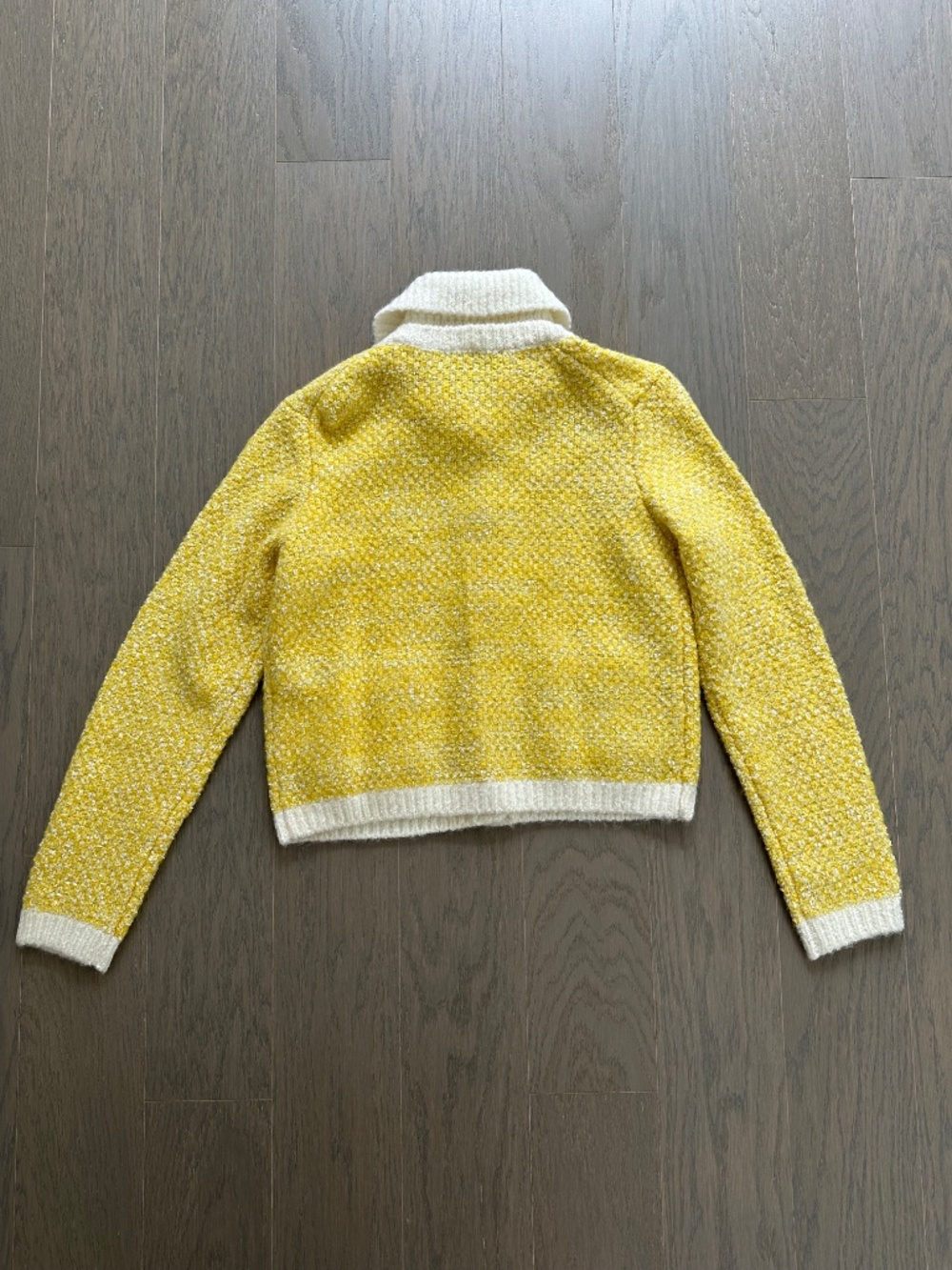 MAJE Missiony Collared Metallic Bouclé Cardigan Sweater Yellow With Tags SMALL - Picture 3 of 7